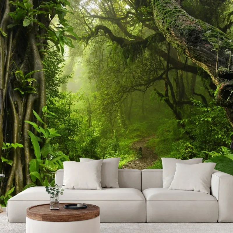 Fototapeta bujna mglista leśna ścieżka