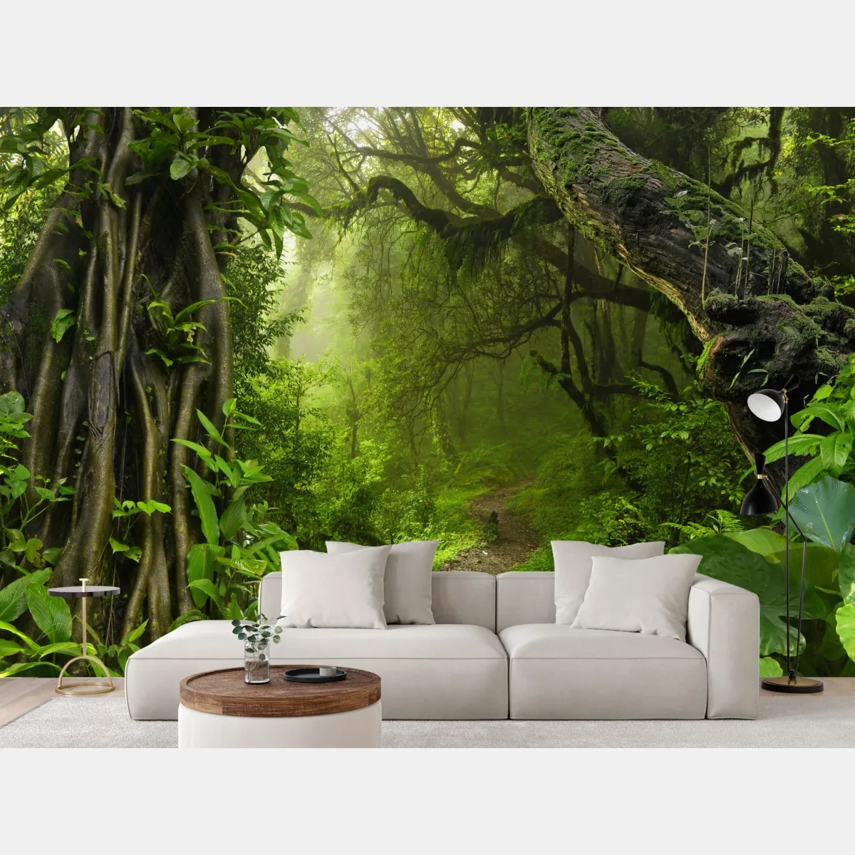 Fototapeta bujna mglista leśna ścieżka – Wallissimo® Fototapeta bujna mglista leśna ścieżka – Wallissimo®