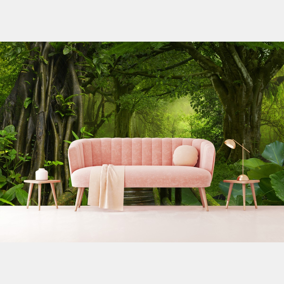 Wall mural misty tropical jungle boardwalk