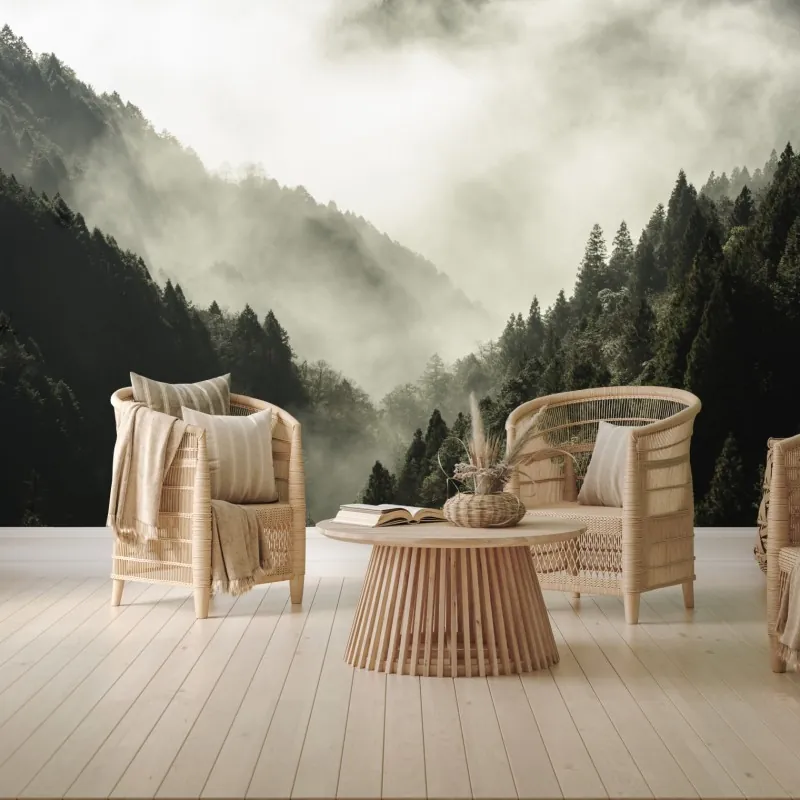 Fototapeta mglista górska dolina – Wallissimo® Fototapeta mglista górska dolina – Wallissimo®