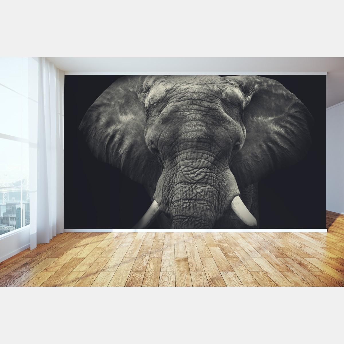 Wall mural majestic elephant portrait in monochrome