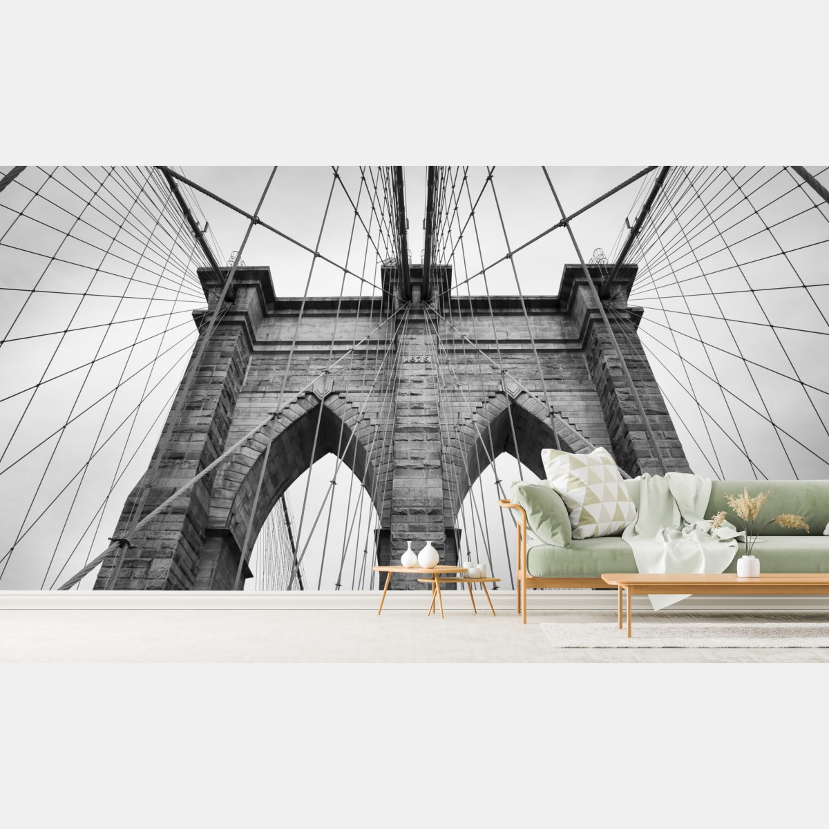 Wall mural monochrome suspension bridge architecture