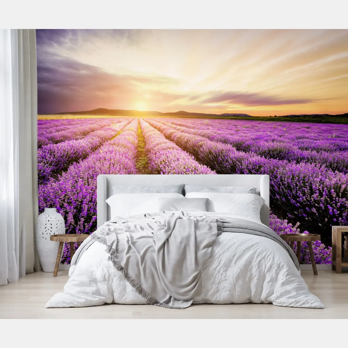 Fototapeta wschód słońca nad polami lawendy – Wallissimo® Fototapeta wschód słońca nad polami lawendy – Wallissimo®