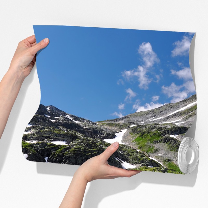 Fototapeta alpejskie jezioro z turkusową wodą i górami – Wallissimo® Fototapeta alpejskie jezioro z turkusową wodą i górami – Wallissimo®