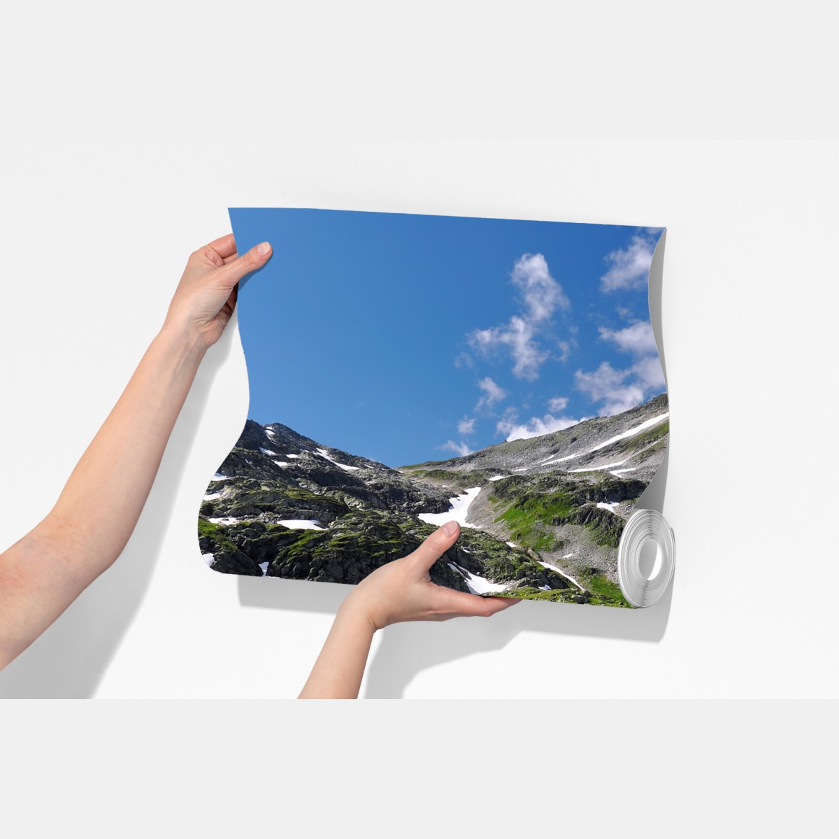 Fototapeta alpejskie jezioro z turkusową wodą i górami – Wallissimo® Fototapeta alpejskie jezioro z turkusową wodą i górami – Wallissimo®