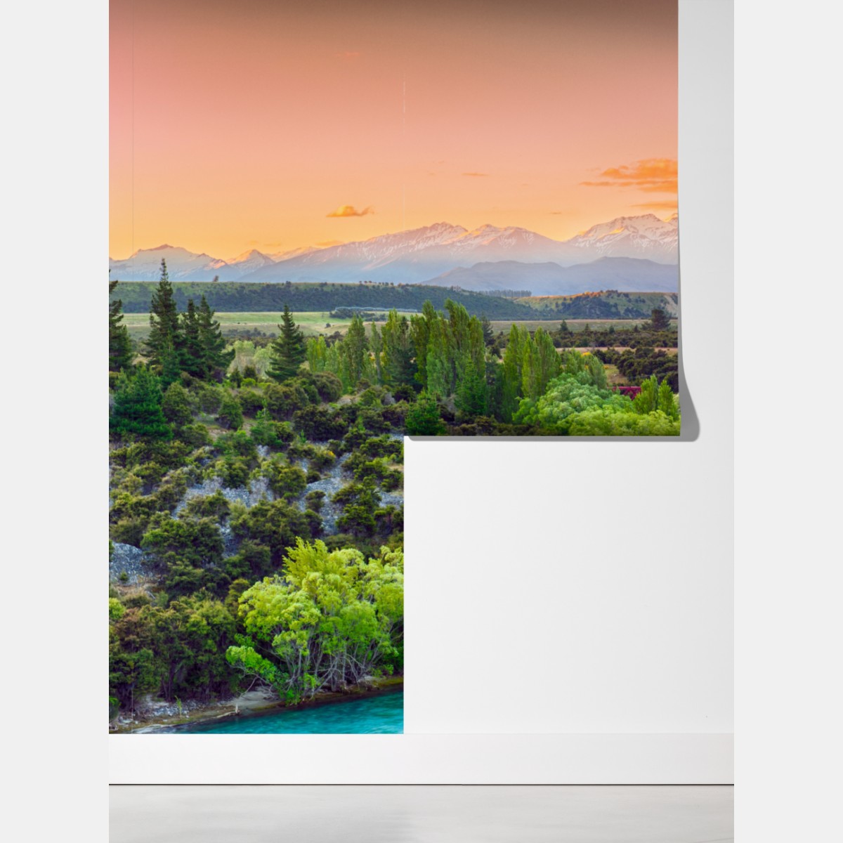 Fototapeta zachód słońca nad rzeką Clutha i Alpami Południowymi – Wallissimo® Fototapeta zachód słońca nad rzeką Clutha i Alpami Południowymi – Wallissimo®