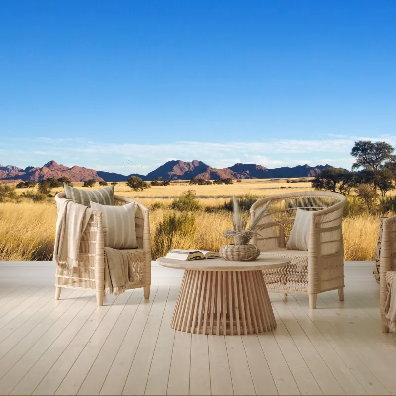 Fototapeta spokojny krajobraz sawanny pod bezchmurnym niebem