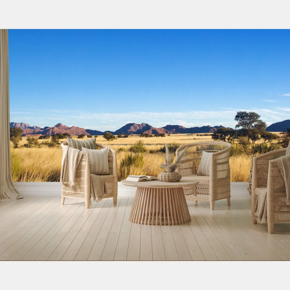 Fototapeta spokojny krajobraz sawanny pod bezchmurnym niebem – Wallissimo® Fototapeta spokojny krajobraz sawanny pod bezchmurnym niebem – Wallissimo®