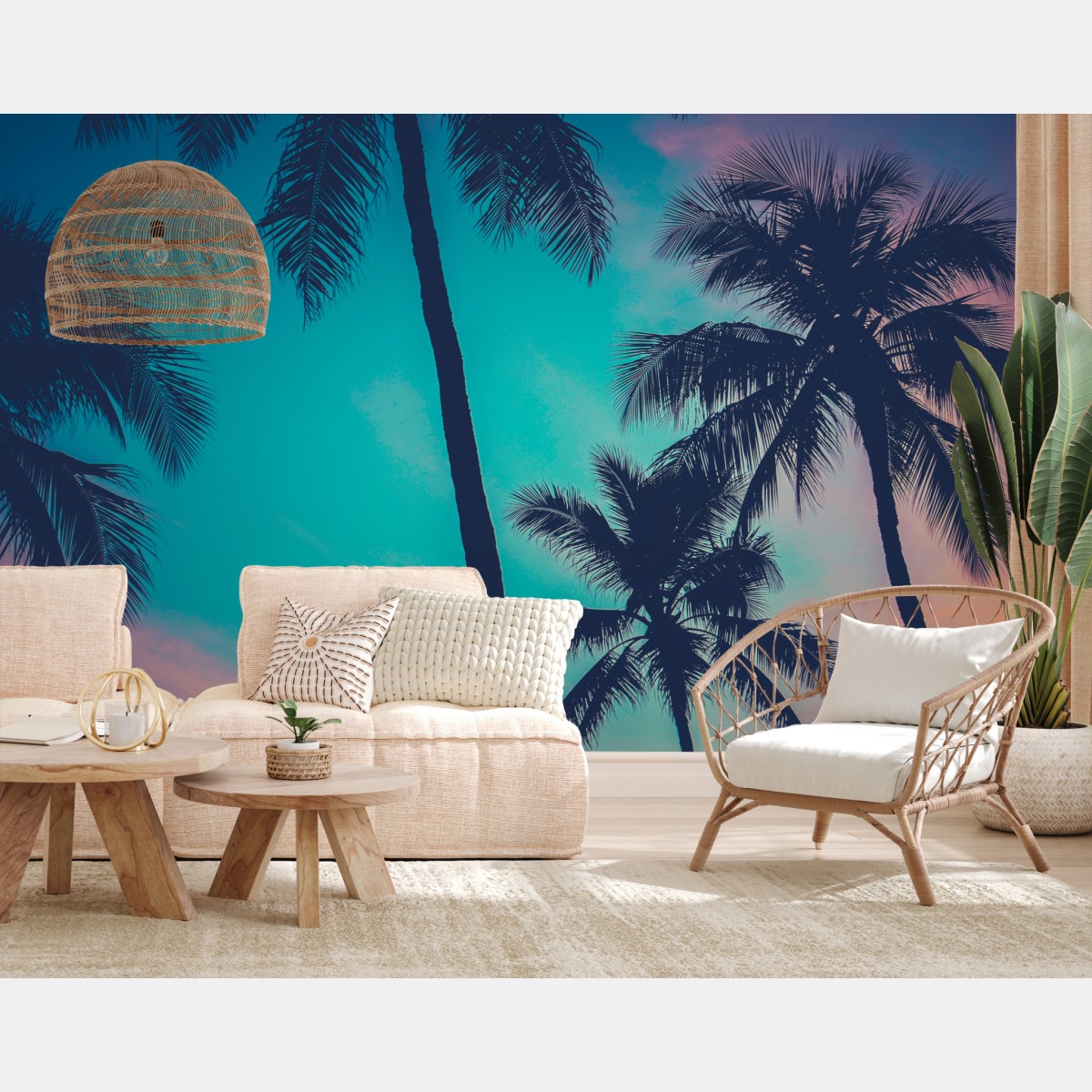 Wall mural vintage palm trees in Hawaii at sunset