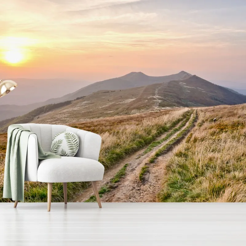 Fototapeta złota górska ścieżka o zachodzie słońca