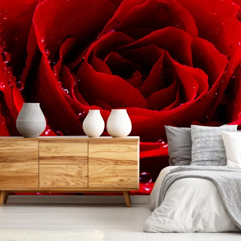 Fototapeta żywa czerwona róża - zbliżenie