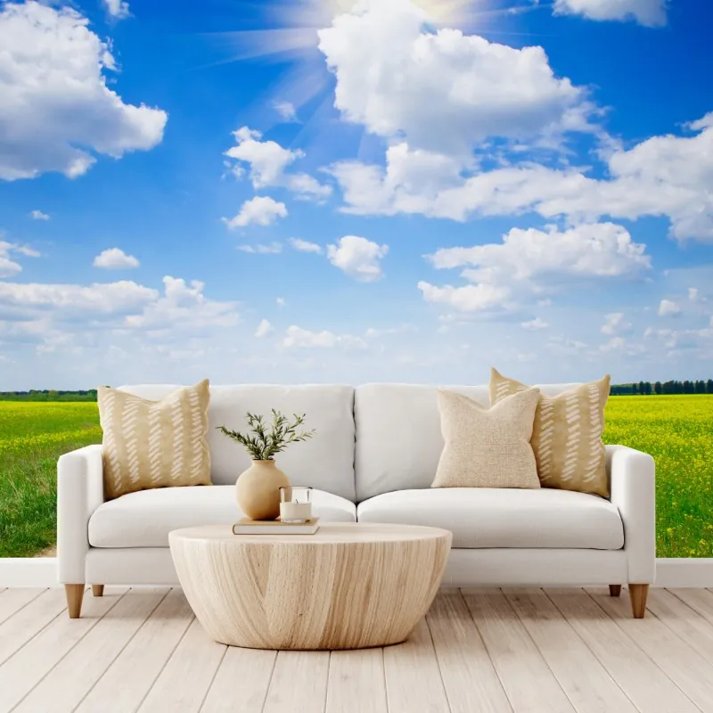 Fototapeta żółte pole rzepaku pod błękitnym niebem – Wallissimo® Fototapeta żółte pole rzepaku pod błękitnym niebem – Wallissimo®