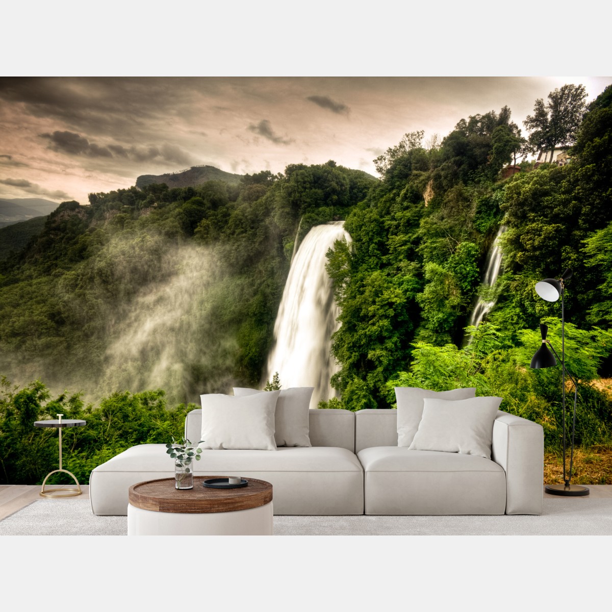 Wall mural Marmore waterfalls, Umbria: misty green landscape