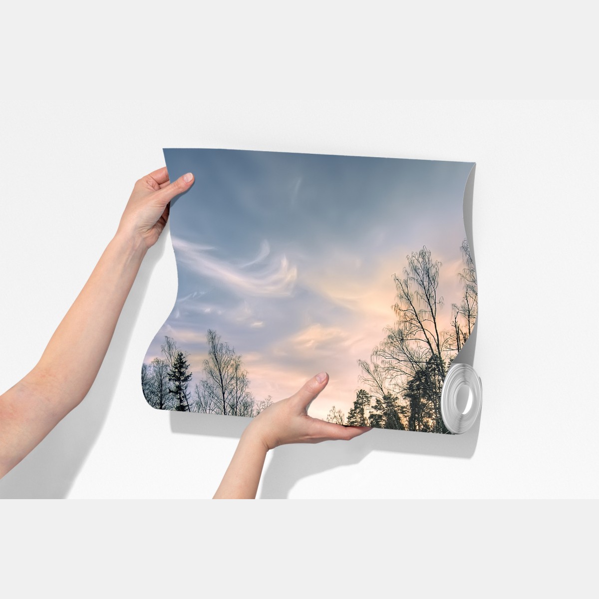 Fototapeta zamarznięte jezioro o świcie z leśnym odbiciem – Wallissimo® Fototapeta zamarznięte jezioro o świcie z leśnym odbiciem – Wallissimo®