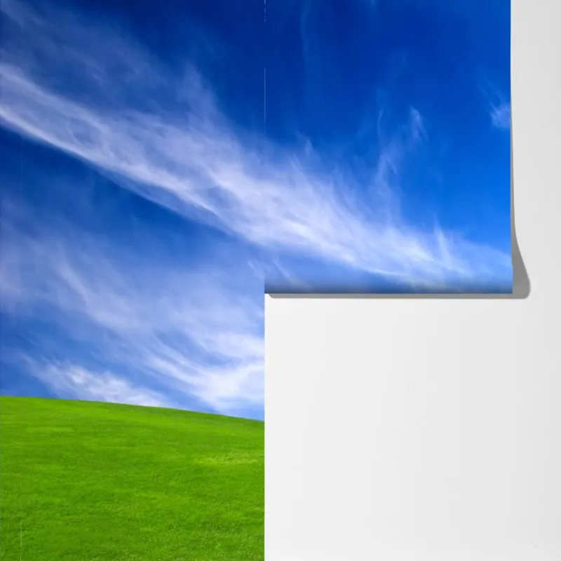 Fototapeta słoneczna zielona łąka pod niebieskim niebem – Wallissimo® Fototapeta słoneczna zielona łąka pod niebieskim niebem – Wallissimo®