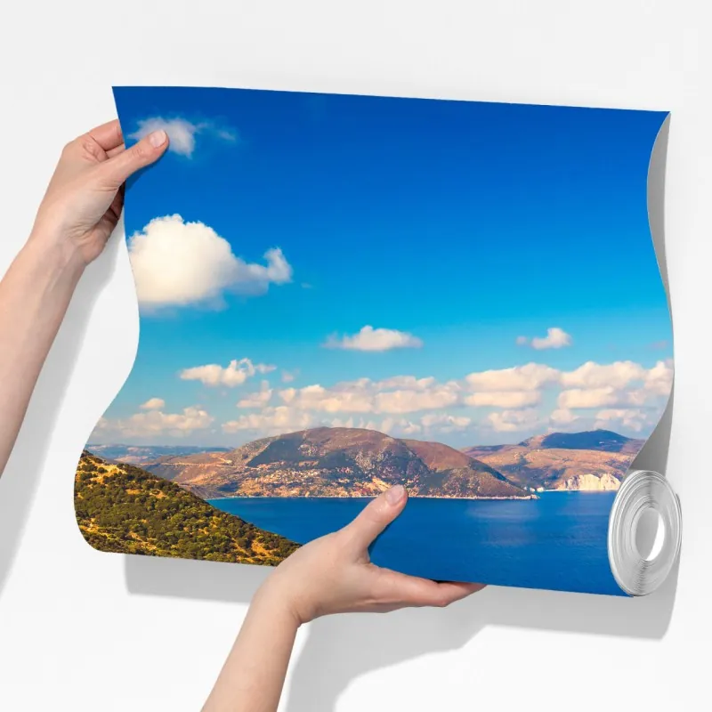 Fototapeta słoneczny widok na plażę Myrtos, Kefalonia – Wallissimo® Fototapeta słoneczny widok na plażę Myrtos, Kefalonia – Wallissimo®