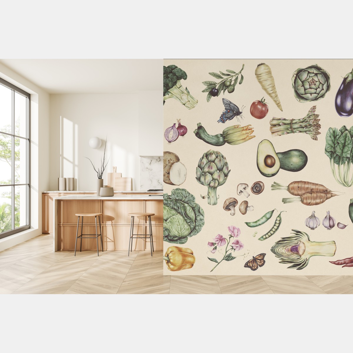 Wall mural hand-drawn vegetable botanical print