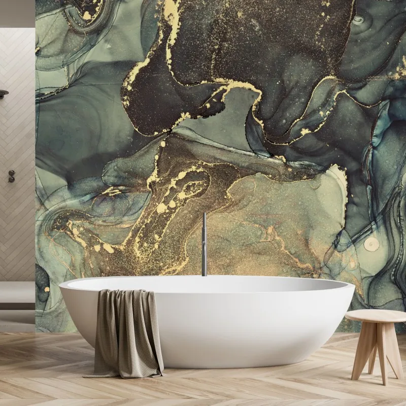 Fototapeta turkusowo-złota abstrakcja płynna