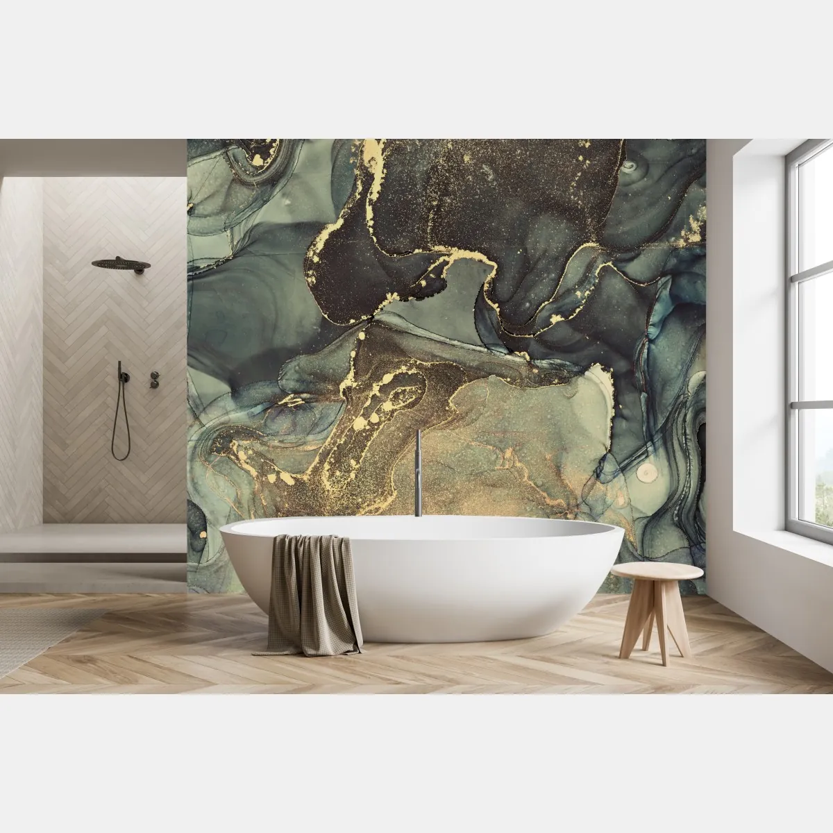 Fototapeta turkusowo-złota abstrakcja płynna – Wallissimo® Fototapeta turkusowo-złota abstrakcja płynna – Wallissimo®