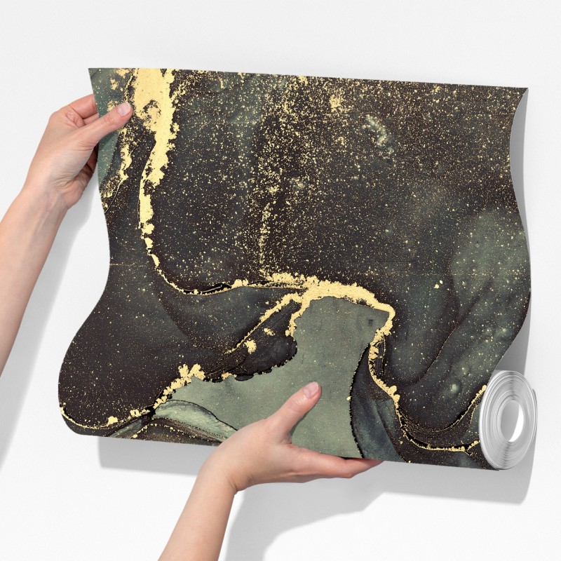 Fototapeta turkusowo-złota abstrakcja płynna – Wallissimo® Fototapeta turkusowo-złota abstrakcja płynna – Wallissimo®