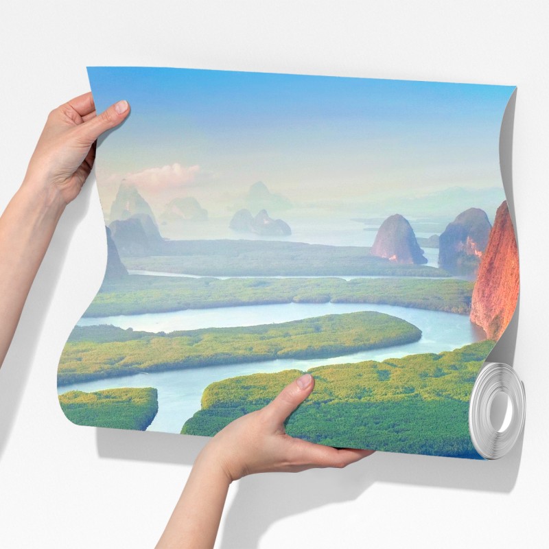 Fototapeta wschód słońca nad Zatoką Phang Nga – Wallissimo® Fototapeta wschód słońca nad Zatoką Phang Nga – Wallissimo®