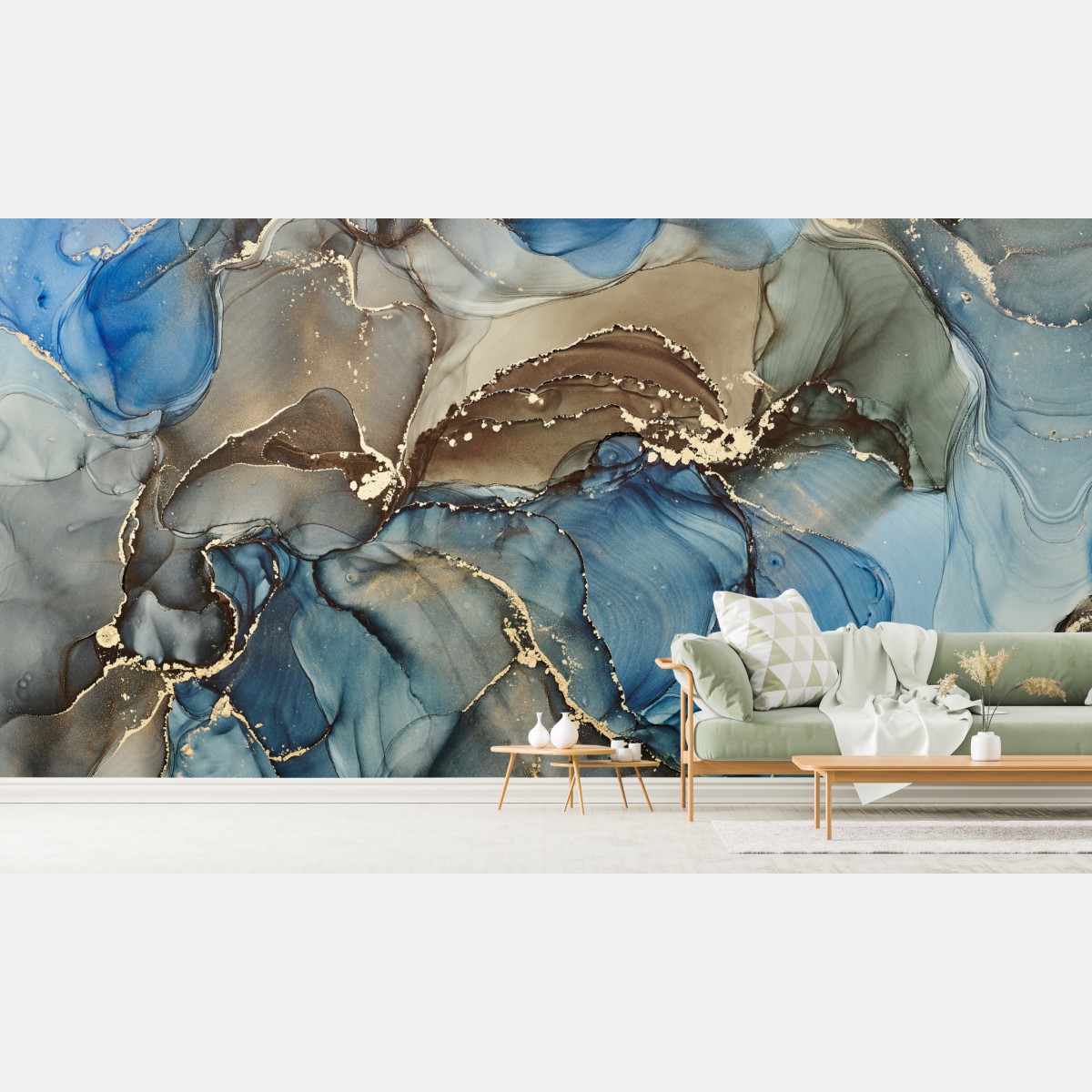 Wall mural blue and gold fluid abstract