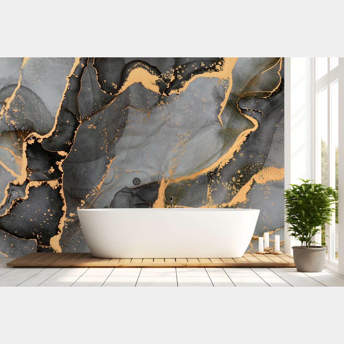 Wall mural smoky gray marble with gold veins