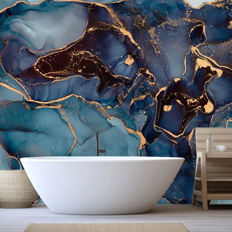 Fototapeta głębokie oceaniczne błękity ze złotymi żyłami