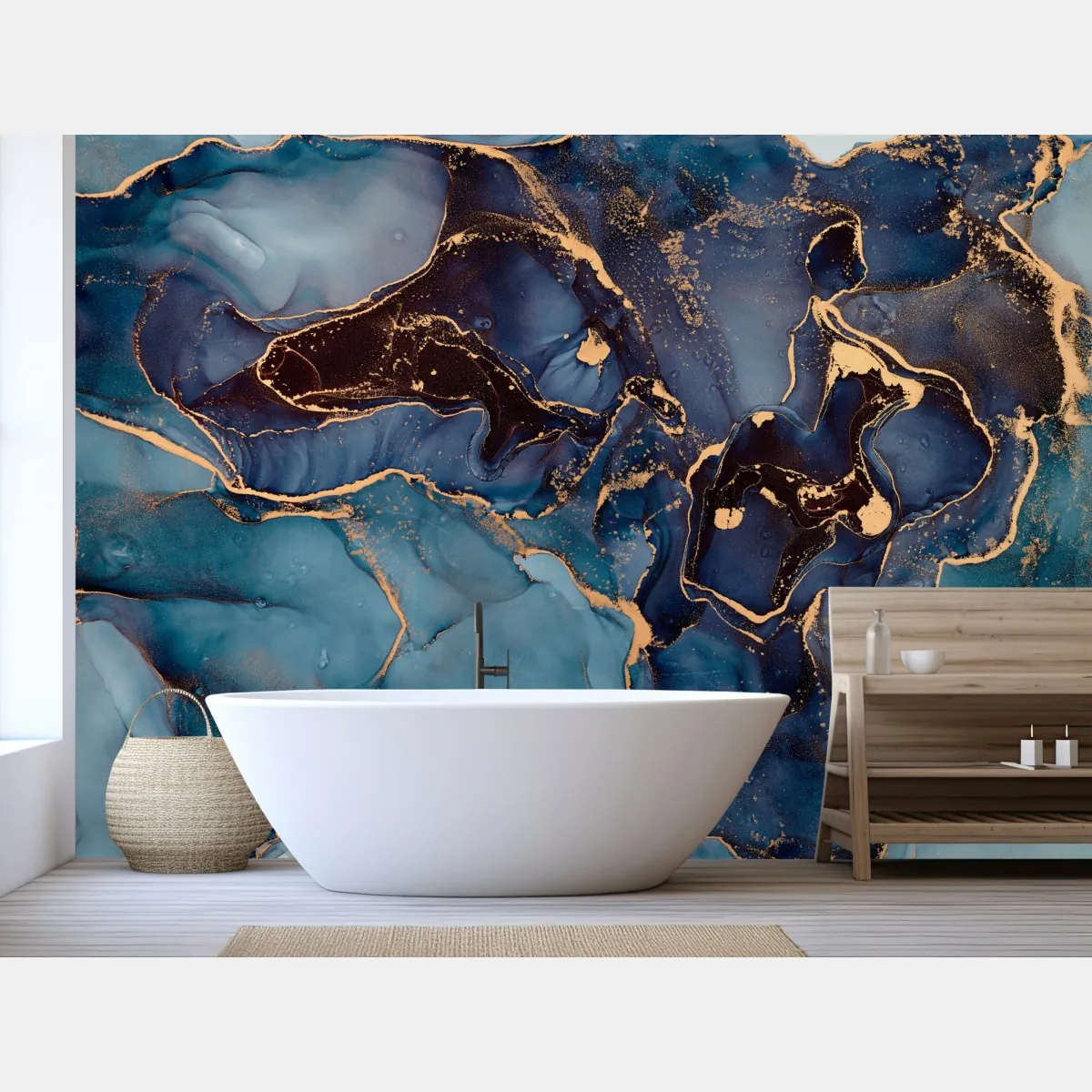 Fototapeta głębokie oceaniczne błękity ze złotymi żyłami – Wallissimo® Fototapeta głębokie oceaniczne błękity ze złotymi żyłami – Wallissimo®