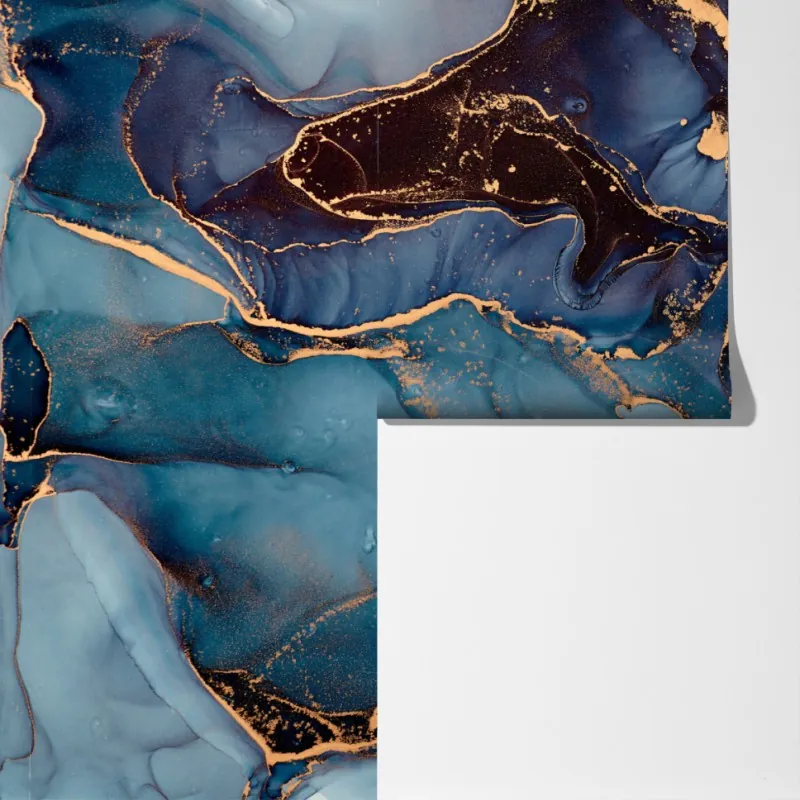 Fototapeta głębokie oceaniczne błękity ze złotymi żyłami – Wallissimo® Fototapeta głębokie oceaniczne błękity ze złotymi żyłami – Wallissimo®