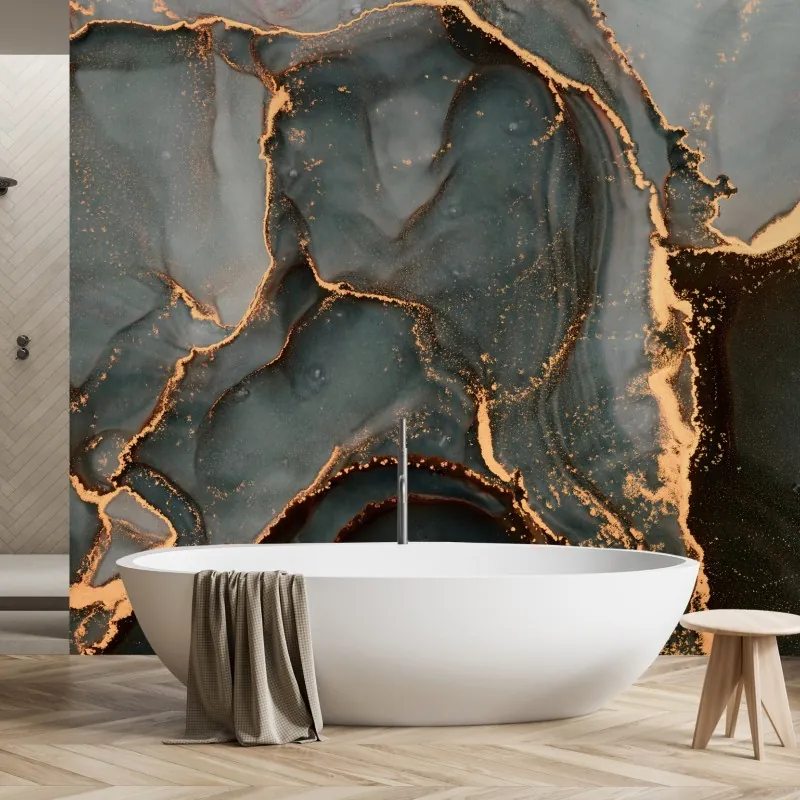 Fototapeta luksusowa abstrakcja turkus z złotymi żyłami