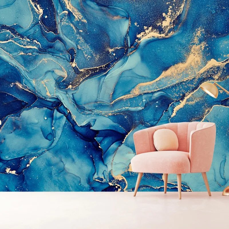 Fototapeta oceaniczny błękit i złote zawirowania – Wallissimo® Fototapeta oceaniczny błękit i złote zawirowania – Wallissimo®