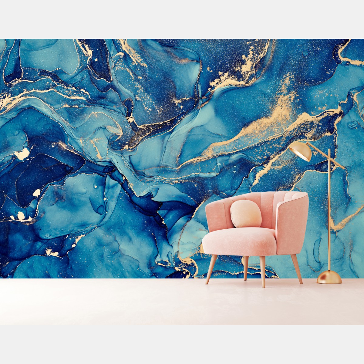 Wall mural ocean blue and gold fluid abstract