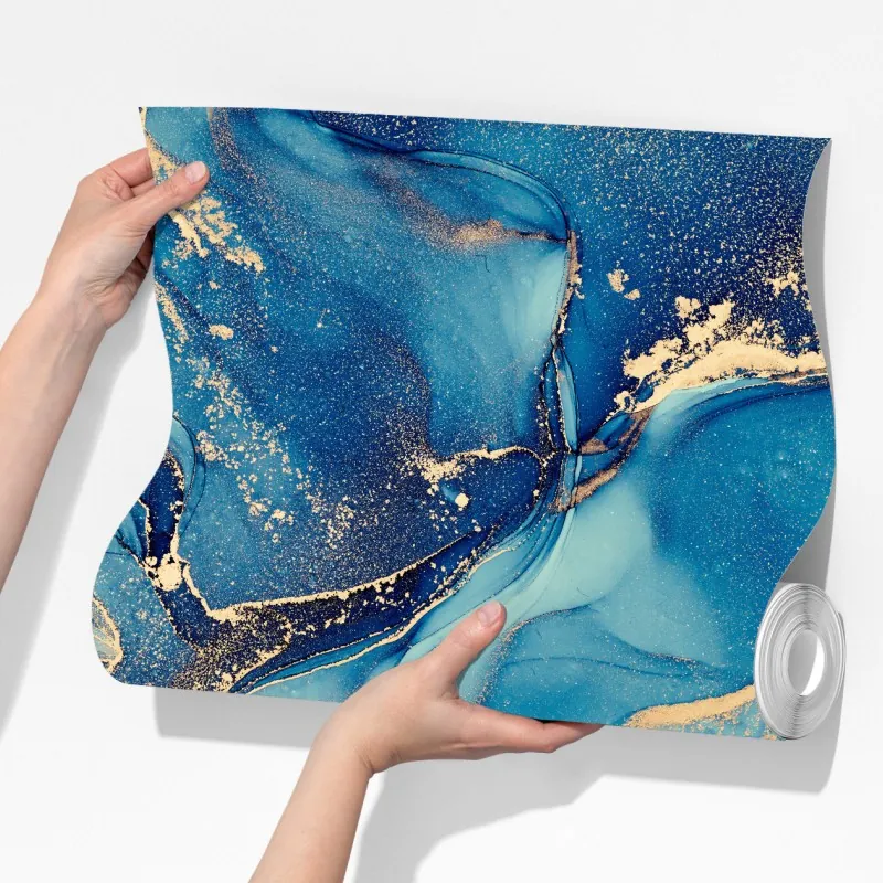 Fototapeta oceaniczny błękit i złote zawirowania – Wallissimo® Fototapeta oceaniczny błękit i złote zawirowania – Wallissimo®