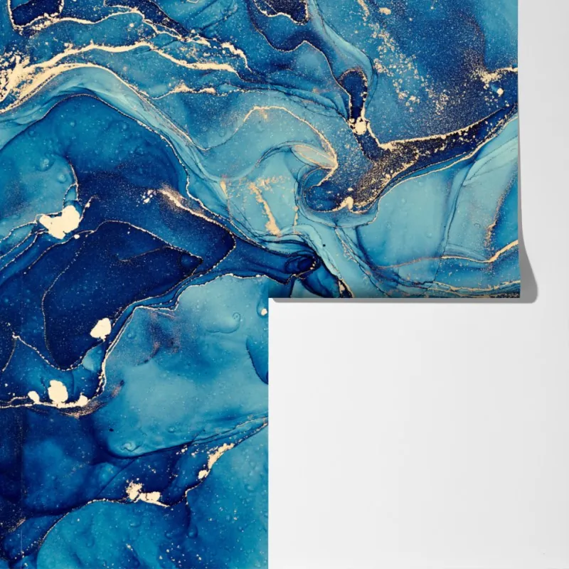 Fototapeta oceaniczny błękit i złote zawirowania – Wallissimo® Fototapeta oceaniczny błękit i złote zawirowania – Wallissimo®