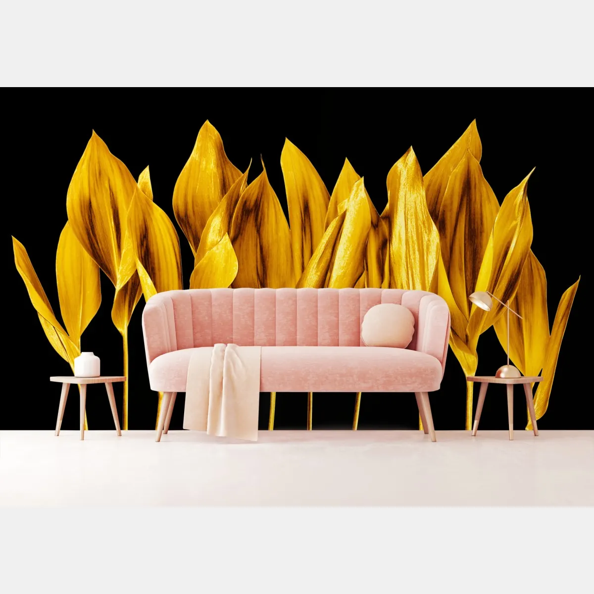 Fototapeta złote liście na czarnym tle – Wallissimo® Fototapeta złote liście na czarnym tle – Wallissimo®