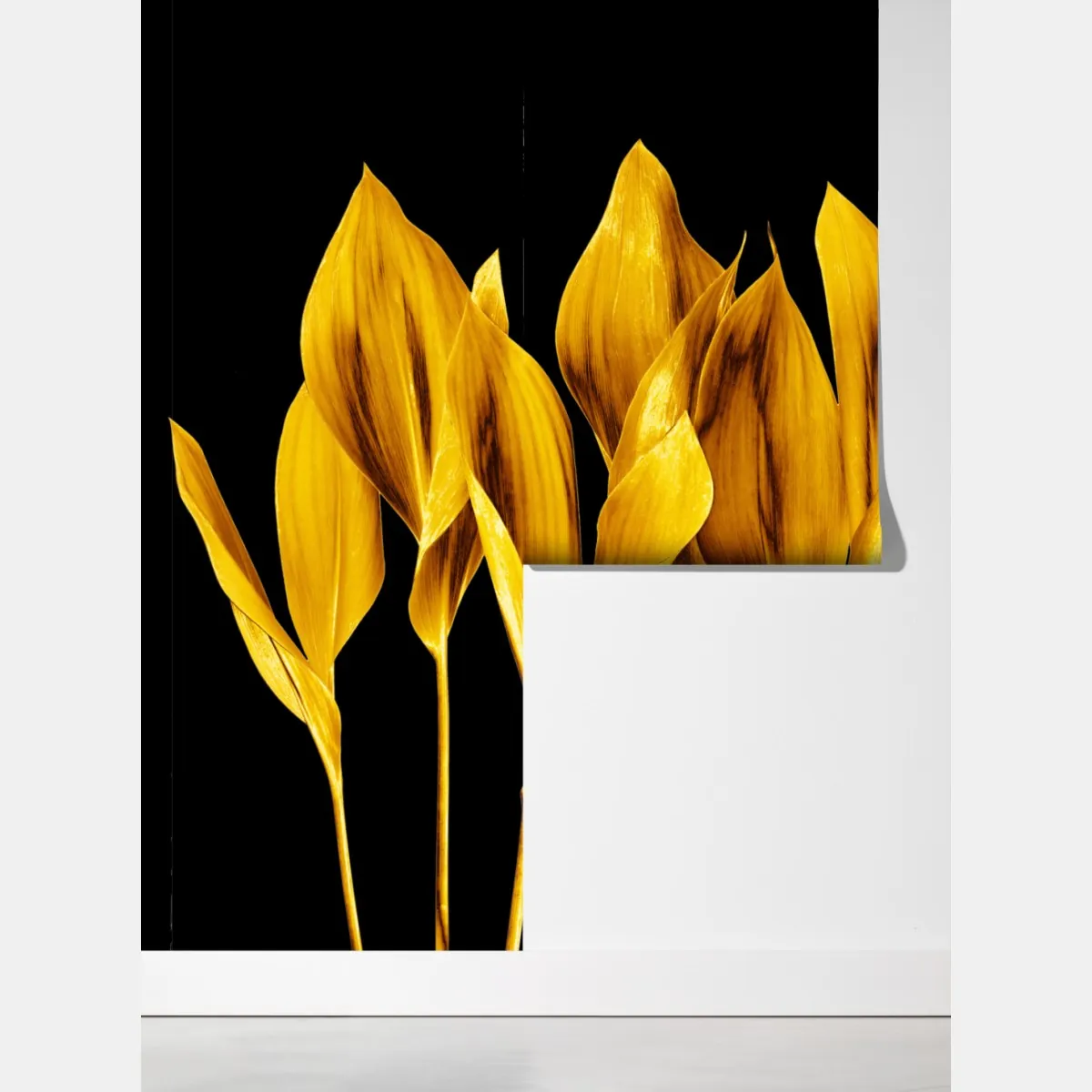 Fototapeta złote liście na czarnym tle – Wallissimo® Fototapeta złote liście na czarnym tle – Wallissimo®