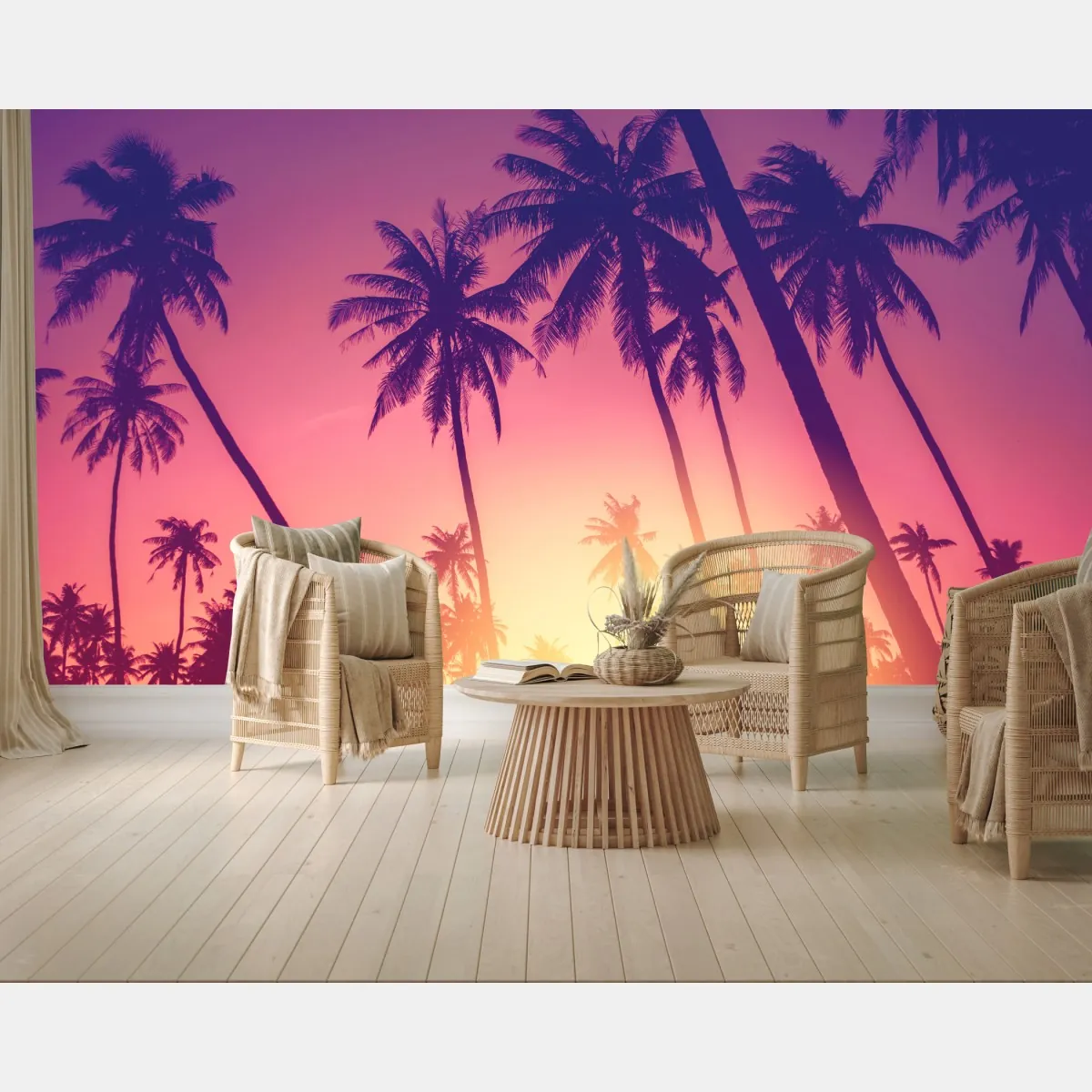 Fototapeta tropikalny zachód słońca z palmami – Wallissimo® Fototapeta tropikalny zachód słońca z palmami – Wallissimo®