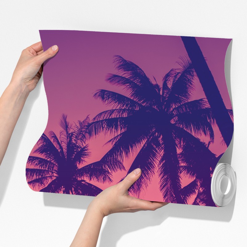 Fototapeta tropikalny zachód słońca z palmami – Wallissimo® Fototapeta tropikalny zachód słońca z palmami – Wallissimo®