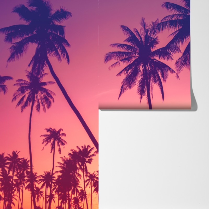 Fototapeta tropikalny zachód słońca z palmami – Wallissimo® Fototapeta tropikalny zachód słońca z palmami – Wallissimo®