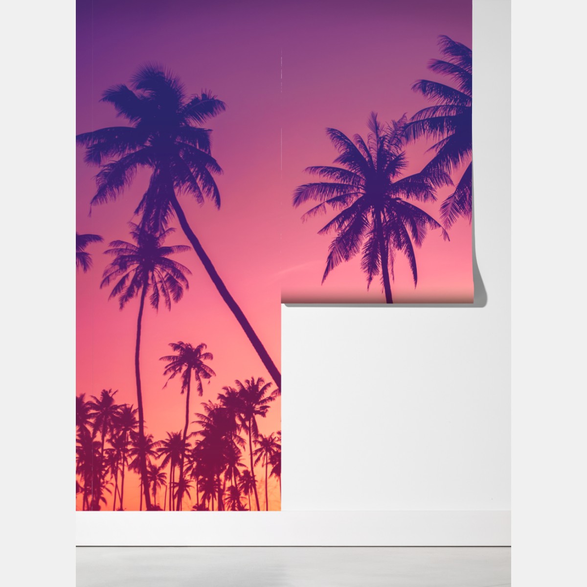 Fototapeta tropikalny zachód słońca z palmami – Wallissimo® Fototapeta tropikalny zachód słońca z palmami – Wallissimo®