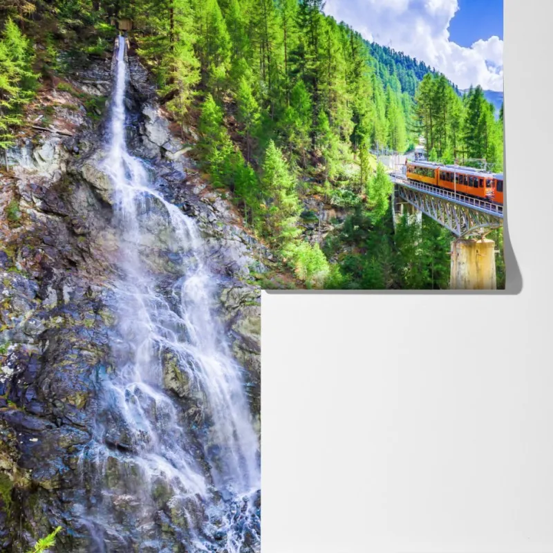 Fototapeta pociąg Gornergrat na alpejskim moście z Matterhornem – Wallissimo® Fototapeta pociąg Gornergrat na alpejskim moście z Matterhornem – Wallissimo®