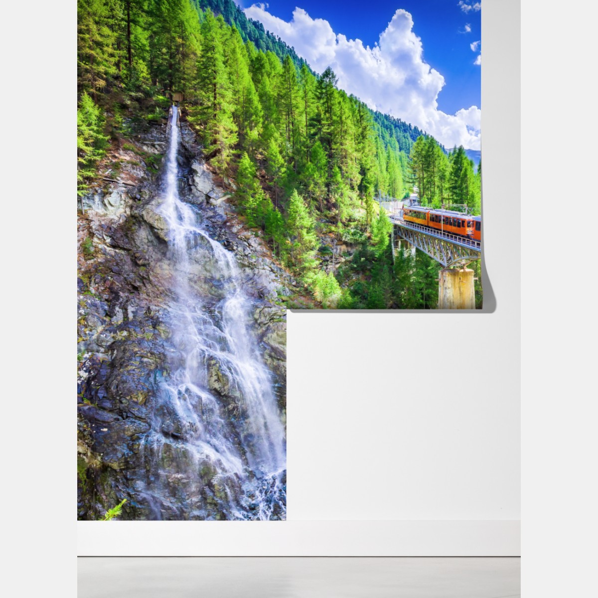 Fototapeta pociąg Gornergrat na alpejskim moście z Matterhornem – Wallissimo® Fototapeta pociąg Gornergrat na alpejskim moście z Matterhornem – Wallissimo®