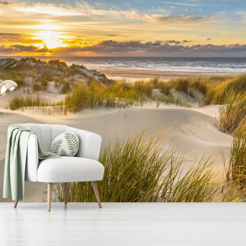 Fototapeta zachód słońca nad wydmami Ameland