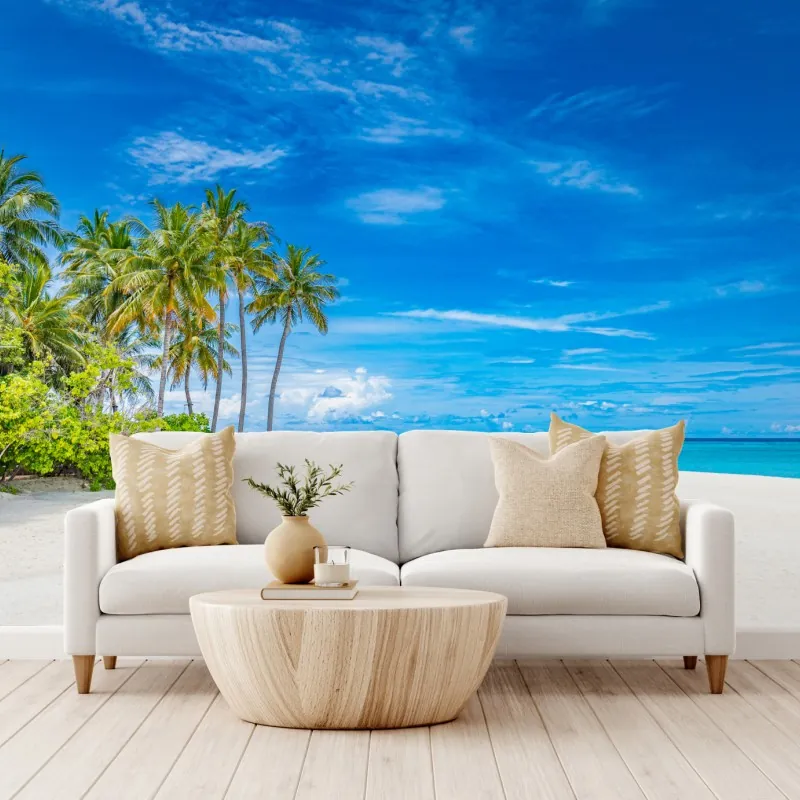 Fototapeta tropikalna plaża z palmami – Wallissimo® Fototapeta tropikalna plaża z palmami – Wallissimo®