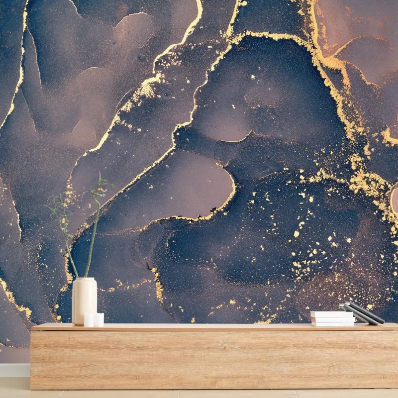 Fototapeta granatowo-złota marmurowa abstrakcja