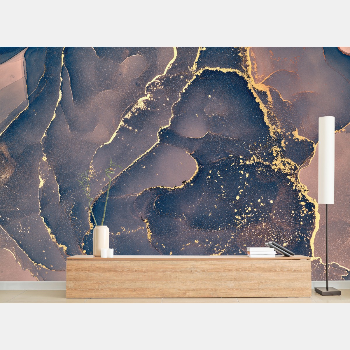Wall mural navy and gold marble abstract