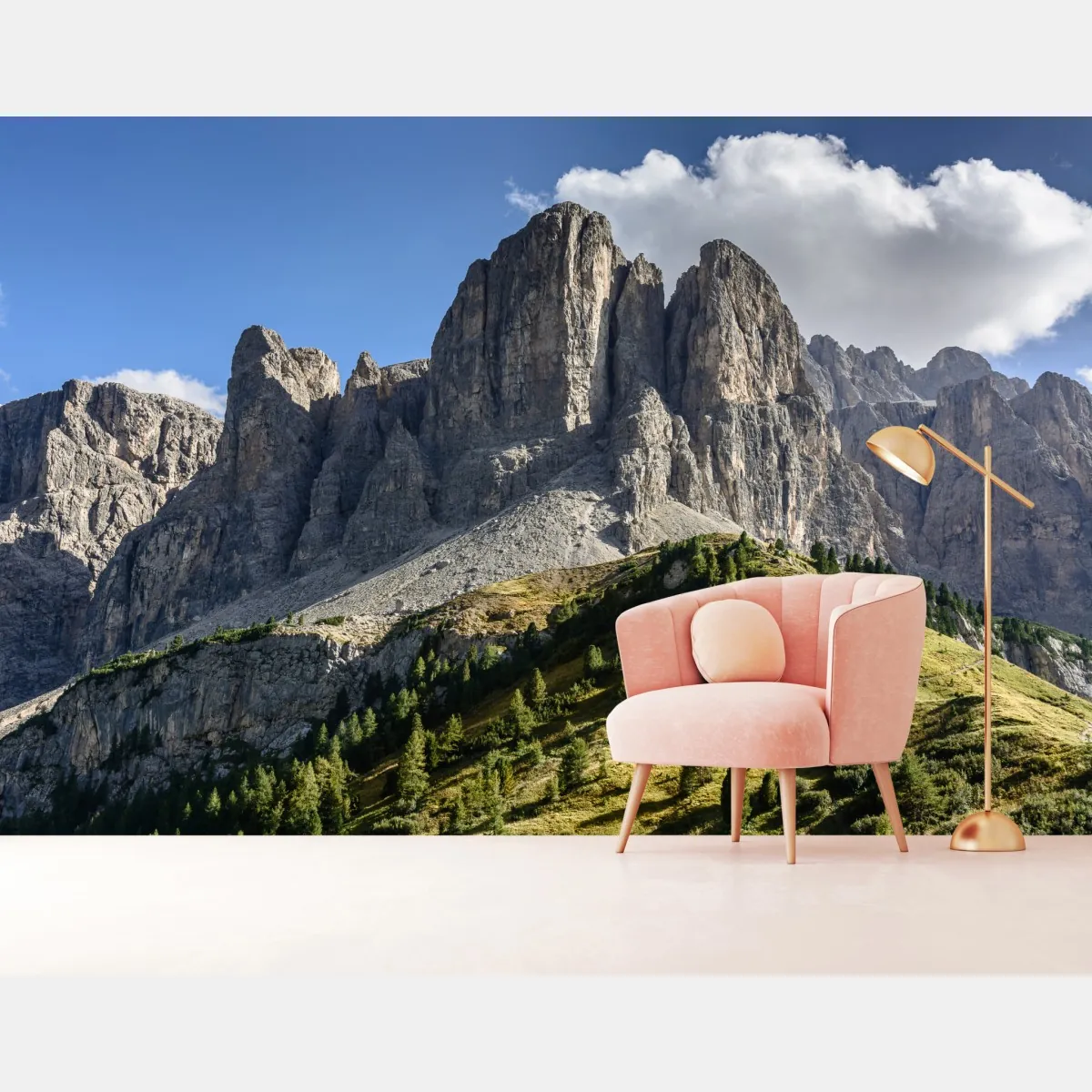 Fototapeta majestatyczne alpejskie szczyty nad zielonymi zboczami – Wallissimo® Fototapeta majestatyczne alpejskie szczyty nad zielonymi zboczami – Wallissimo®