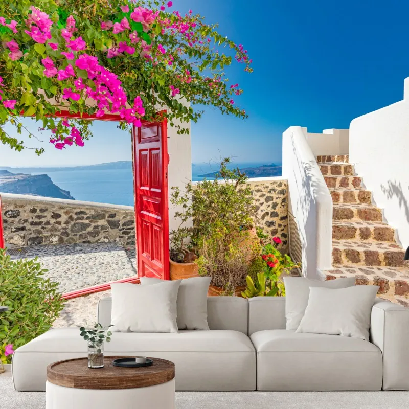 Fototapeta słoneczny taras śródziemnomorski z widokiem na morze