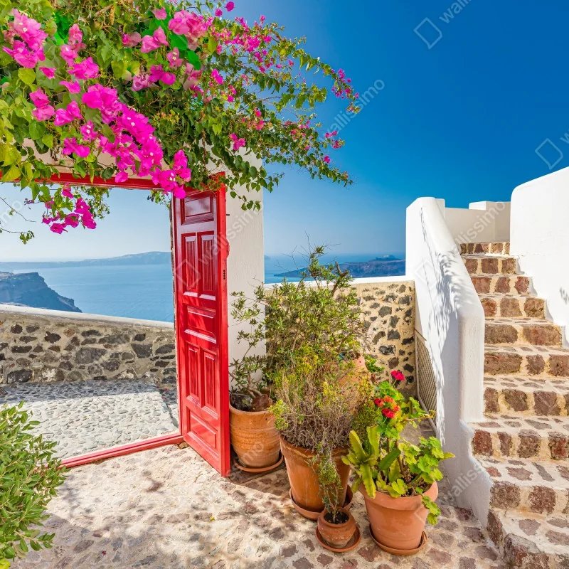 Fototapeta słoneczny taras śródziemnomorski z widokiem na morze – Wallissimo® Fototapeta słoneczny taras śródziemnomorski z widokiem na morze – Wallissimo®